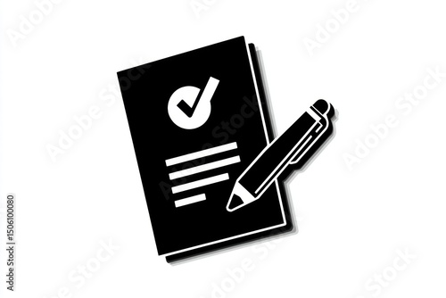 Checklist and Pen Icon Black and White Vector Illustration for Business Planning and Organiz