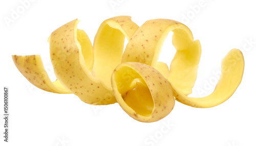 Potato peel forming a spiral on transparent background