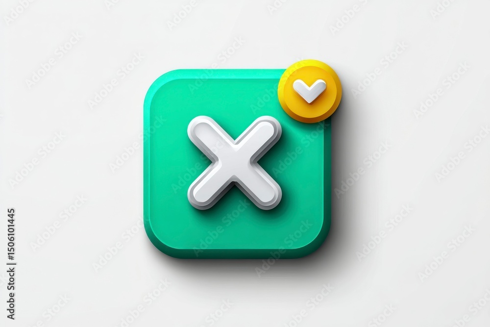 Obraz premium A green button with a white X and a yellow heart icon ideal for user interface design and ap