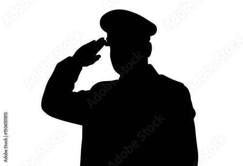Silhouette of elderly man saluting in military uniform against light  