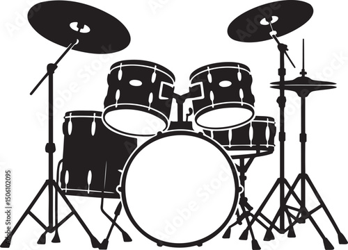 Drum set silhouette vector isolated On Transparent Background