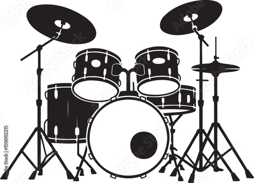 Drum set silhouette vector isolated On Transparent Background