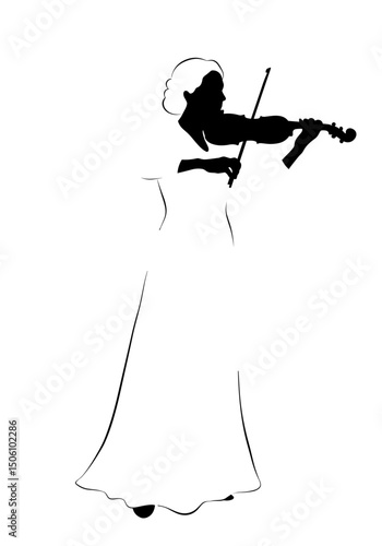 Silhouette of elderly woman playing violin in elegant dress  