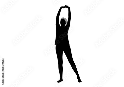 Silhouette of elderly person stretching in a balanced pose  