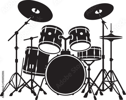 Drum set silhouette vector isolated On Transparent Background