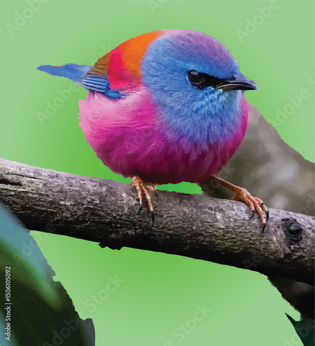 Painted Bunting Perched on Branch