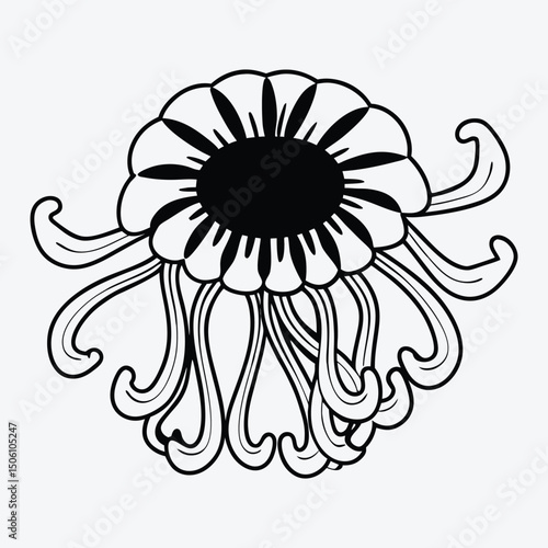 Anemone line art White background illustration Generative Ai