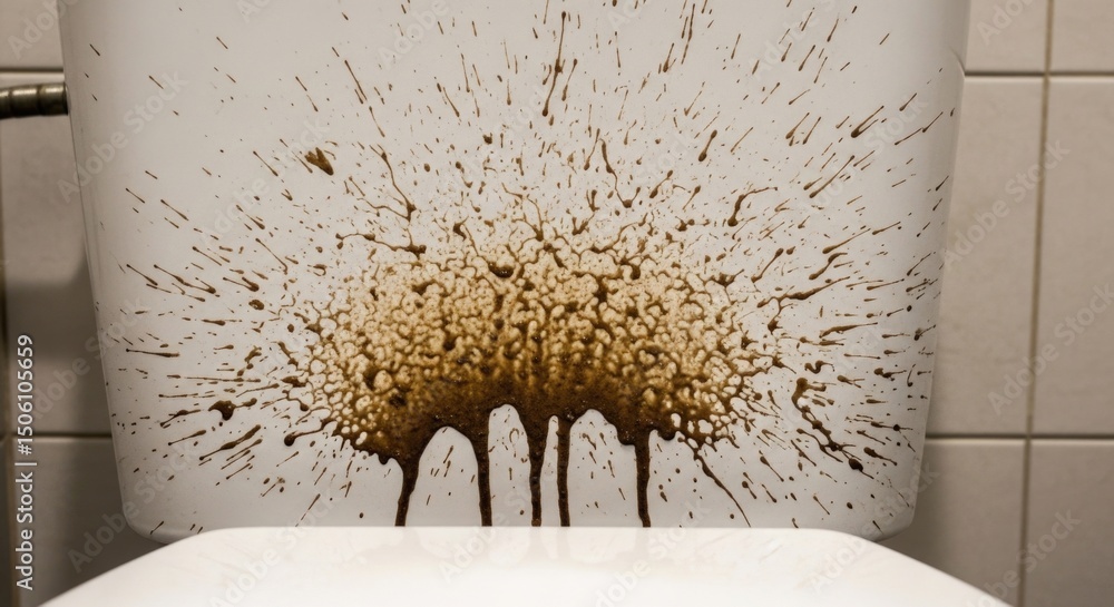 Obraz premium Toilet stain blast on white tank in bathroom with tiled wall