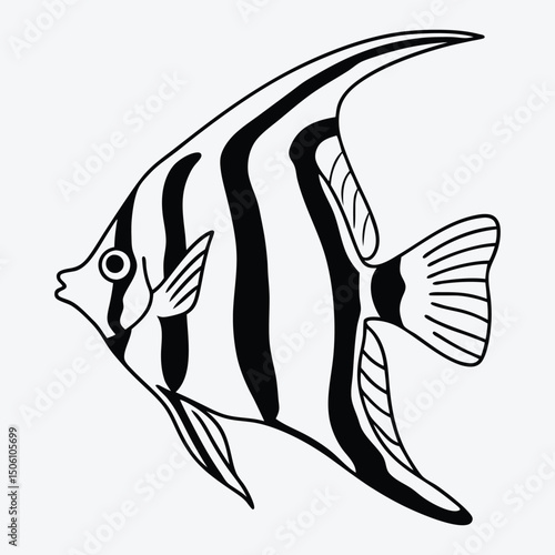 Angelfish line art White background illustration Generative Ai