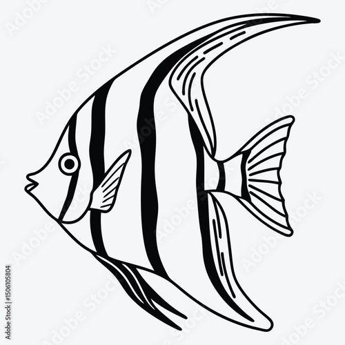 Angelfish line art White background illustration Generative Ai
