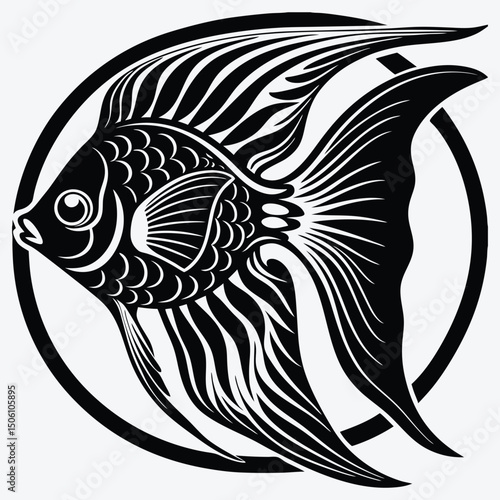 Angelfish line art White background illustration Generative Ai