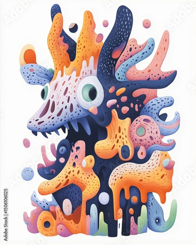 psychedelic abstract creature illustration, colorful psychedelic abstract creature artwork, surreal psychedelic abstract creature fantasy design