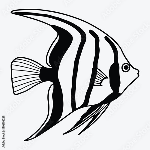 Angelfish line art White background illustration Generative Ai
