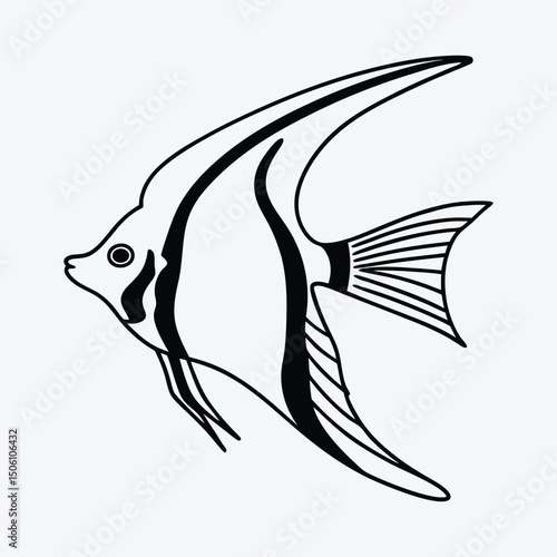 Angelfish line art White background illustration Generative Ai