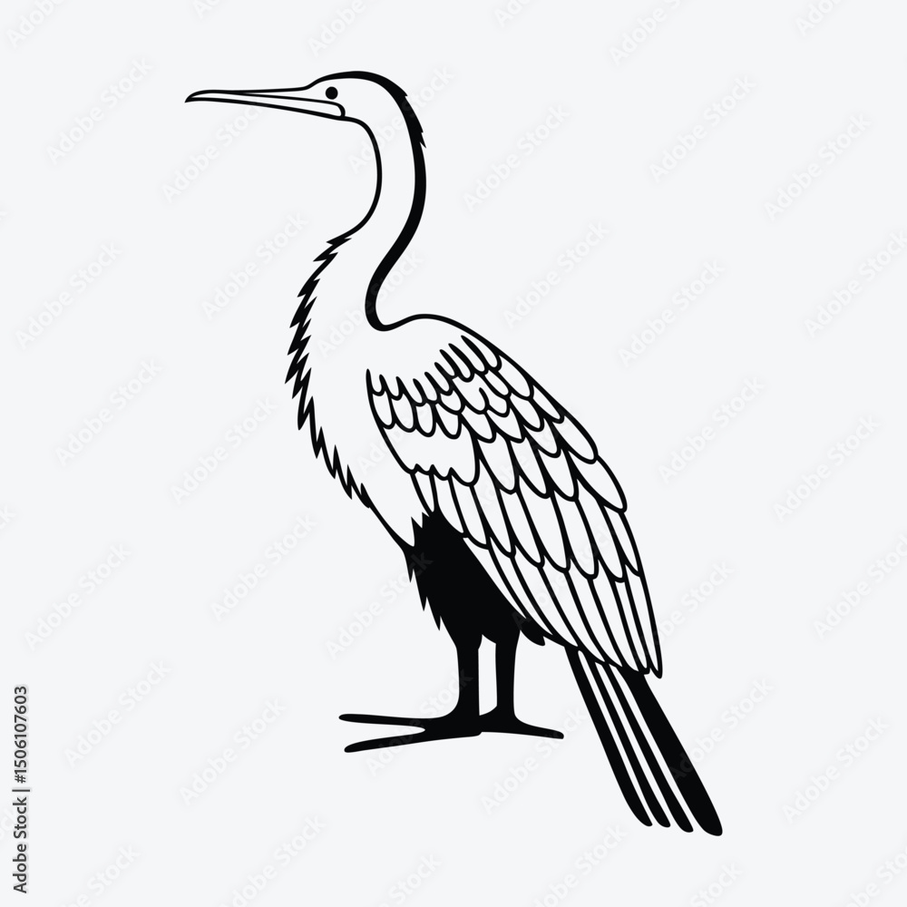 Fototapeta premium Anhinga line art White background illustration Generative Ai
