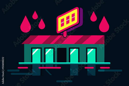 Burning house night illustration