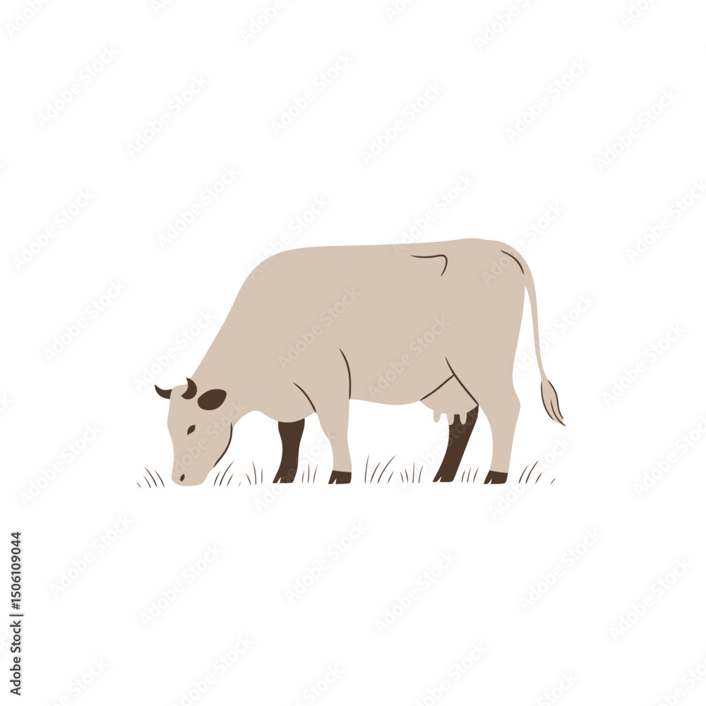 Fototapeta premium Grazing Cow Illustration: Minimalist Farm Animal Design