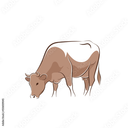 Grazing Cow Illustration: Farm Animal, Dairy, Agriculture