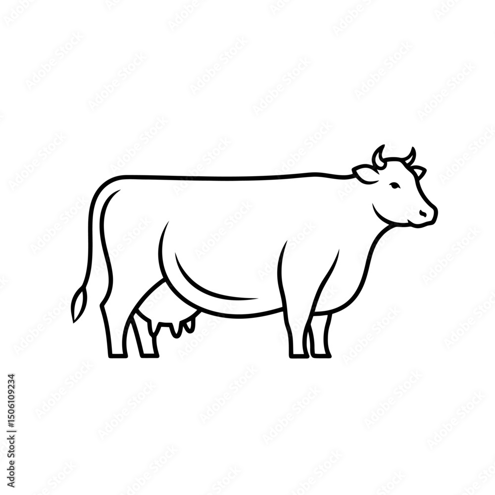 Fototapeta premium Cow Outline: Simple Black and White Farm Animal Illustration