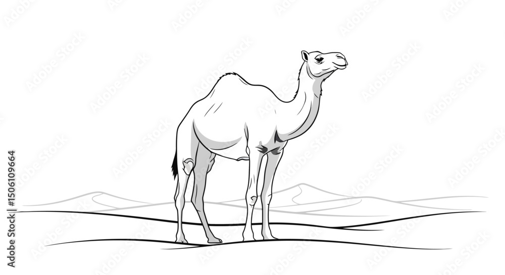 Fototapeta premium Camel Silhouette in Desert Landscape Vector Illustration