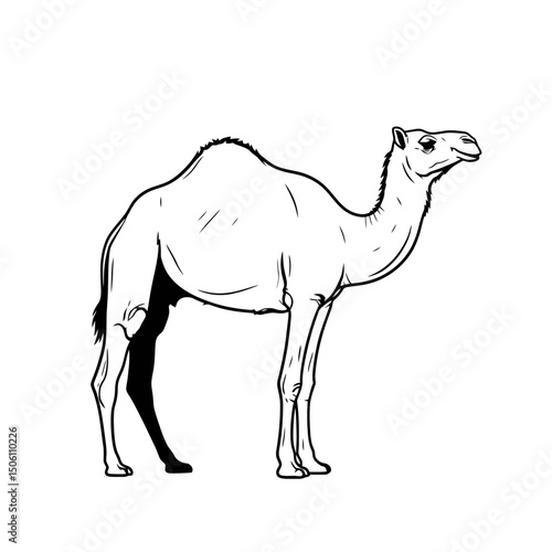 Camel Illustration: Desert Animal in Black and White Outline