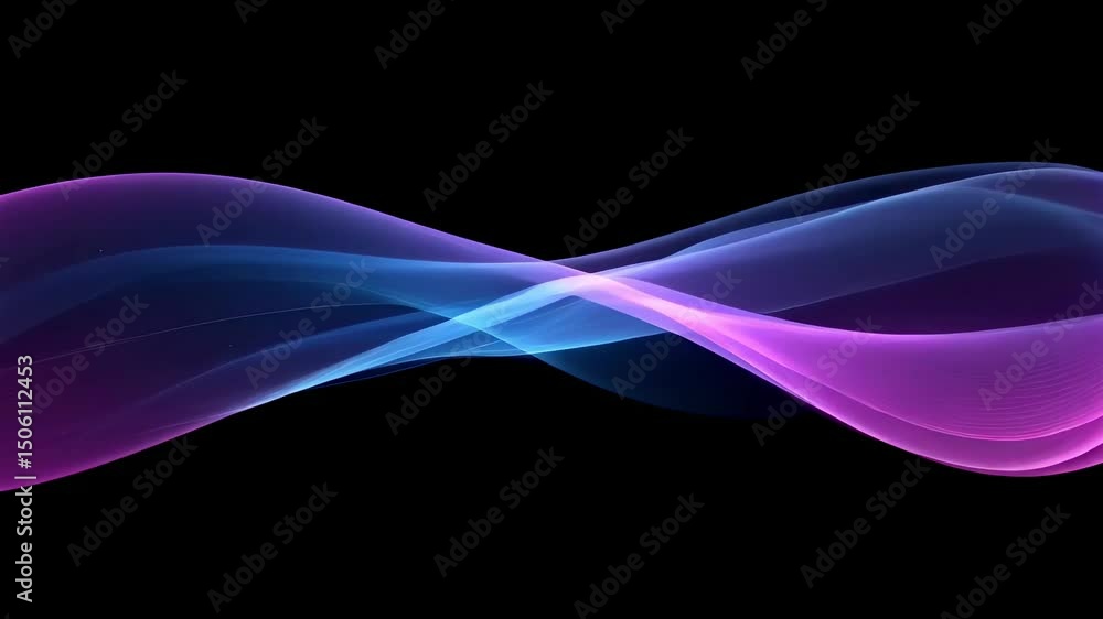 Smooth flowing purple and blue wave on black background, translucent and elegant abstract motion Smooth flowing purple and blue wave on black background, translucent and elegant abstract motion