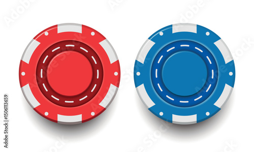 Gambling chips. Red 3d vector chips isolated on white background.