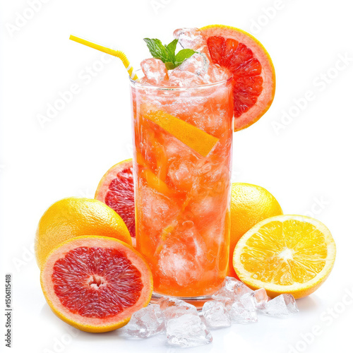 glass of orange juice with lime and ice