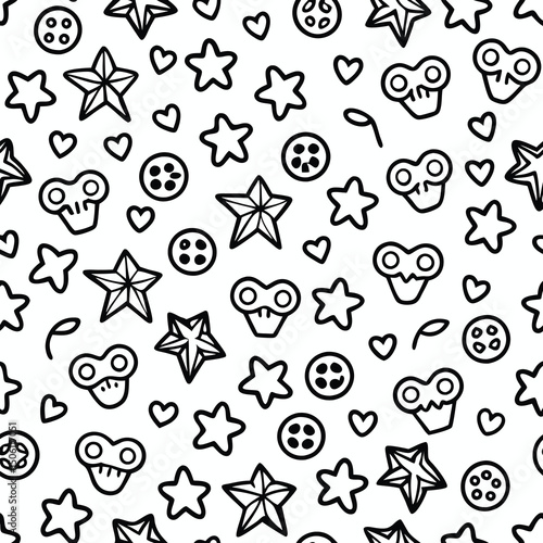 Cute Black and White Pattern with Stars, Hearts, and Other Fun Shapes