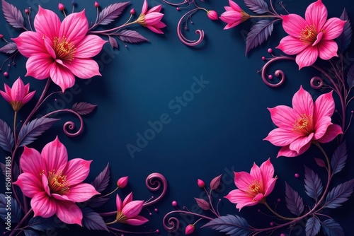 Intricate fuchsia flowers, swirling vines, elegant design , spring, lush, floral pattern
