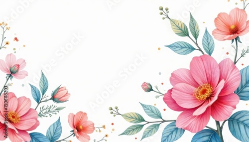 Delicate watercolor floral pattern on white background, blooms, elegant, event