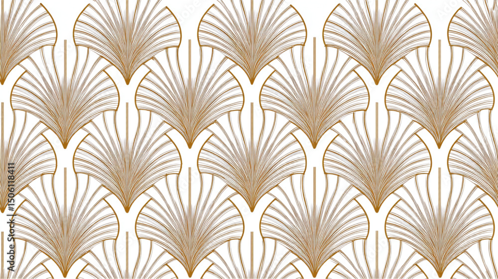 Art deco pattern with golden fan shapes on a white background creating seamless repeating design effect Art deco pattern with golden fan shapes on a white background creating seamless repeating design effect