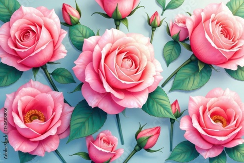 Delicate watercolor rose buds forming a repeating pattern , seamless, romantic, illustration