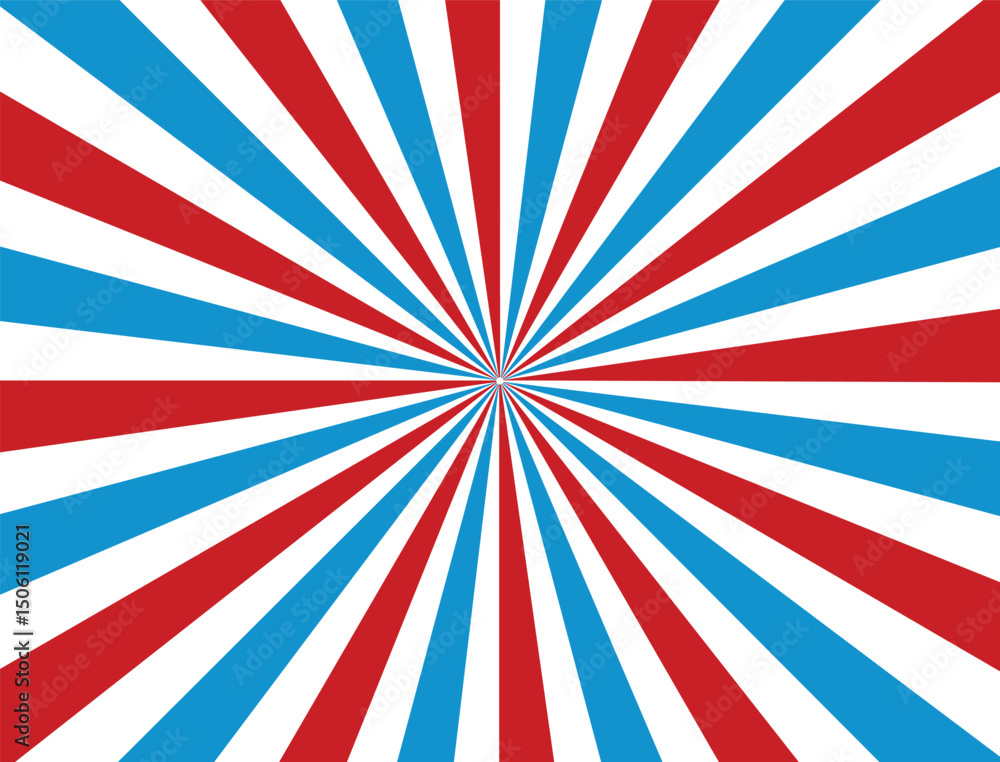 Fototapeta premium Striped Abstract vector background. Red and blue rays from the middle.