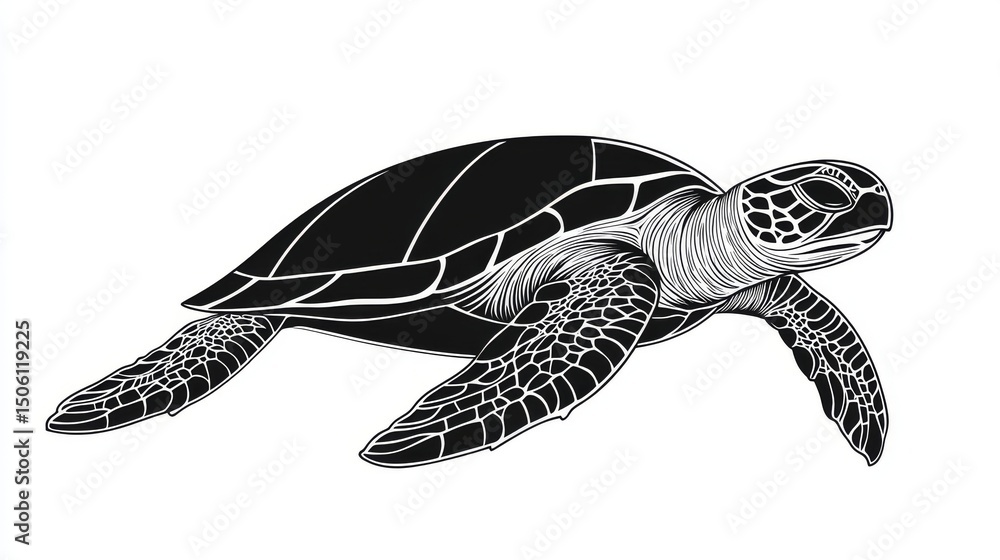 Obraz premium Black and white wildlife art featuring a sea turtle outline illustration