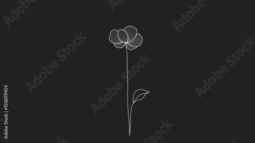 An elegant botanical illustration featuring a simple line drawing of a flower, executed in an artistic style, making it suitable for use in greeting cards, wall art, and posters