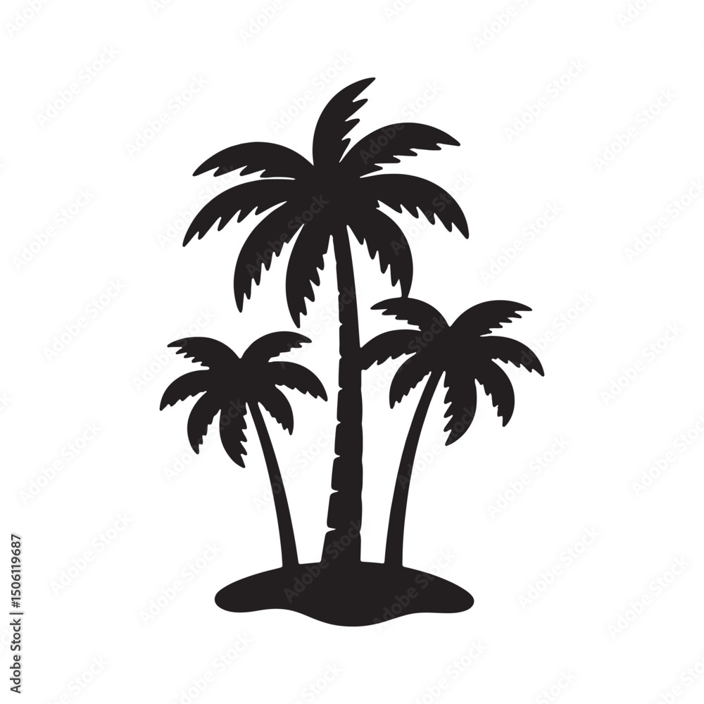 Obraz premium Silhouette of Three Palm Trees on a Tropical Island