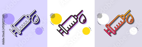 Medical syringe line icon. Halftone dotted pattern. Gradient icon with grain shadow. Medicine vaccine sign. Pharmacy medication symbol. Line medical syringe icon. Various designs. Vector