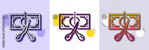 Cut tax line icon. Halftone dotted pattern. Gradient icon with grain shadow. Reduction tax rate sign. Inflation symbol. Line cut tax icon. Various designs. Vector