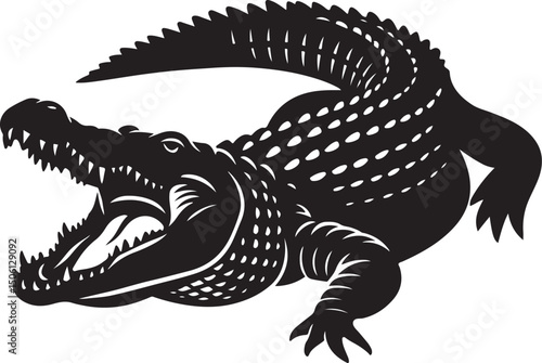 Crocodilian powerful black silhouette design, Reptile vector art strong appearance