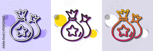 Loyalty points line icon. Halftone dotted pattern. Gradient icon with grain shadow. Bonus money bags. Discount program symbol. Line loyalty points icon. Various designs. Vector