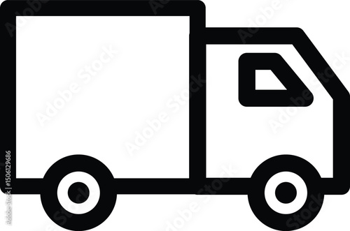 Black outline delivery truck icon on white background