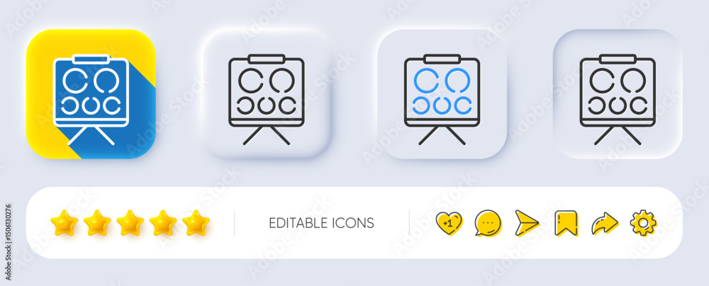 Fototapeta premium Vision board line icon. Neumorphic, Flat shadow, 3d buttons. Oculist eye clinic sign. Optometry symbol. Line vision board icon. Social media icons. Vector