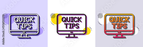 Quick tips line icon. Halftone dotted pattern. Gradient icon with grain shadow. Helpful tricks sign. Web tutorials symbol. Line web tutorials icon. Various designs. Vector