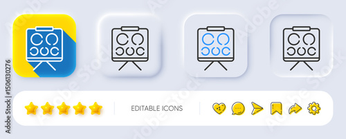 Vision board line icon. Neumorphic, Flat shadow, 3d buttons. Oculist eye clinic sign. Optometry symbol. Line vision board icon. Social media icons. Vector