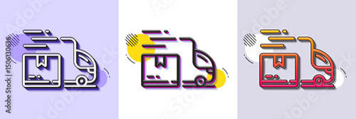 Delivery truck line icon. Halftone dotted pattern. Gradient icon with grain shadow. Logistic service sign. Export freight boxes symbol. Line delivery truck icon. Various designs. Vector