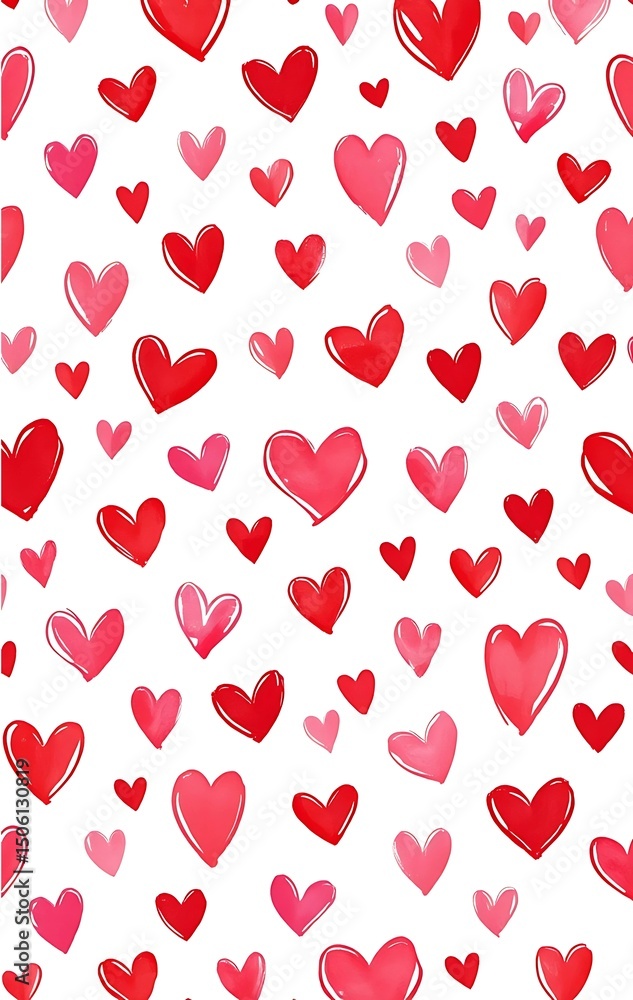 Seamless Hand-Drawn Heart Pattern in Red and Pink – Romantic Watercolor Valentine Background with Playful Imperfect Design on White Seamless Hand-Drawn Heart Pattern in Red and Pink – Romantic Watercolor Valentine Background with Playful Imperfect Design on White
