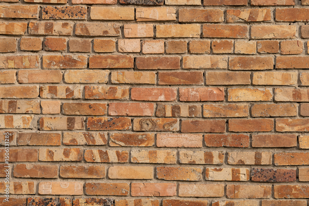 Fototapeta premium The texture of slightly unevenly laid ceramic bricks, demonstrating the imperfect masonry texture for construction or design use.