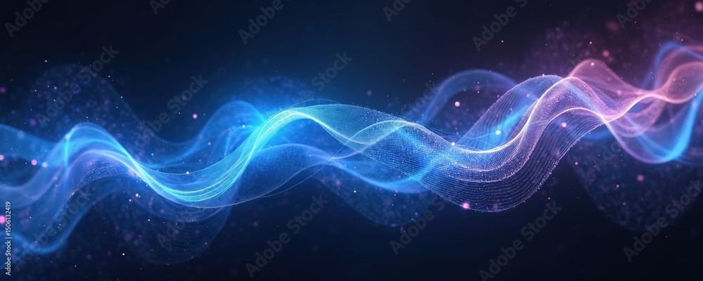 Abstract background of glowing blue and purple light rays on black. Energy flow design, futuristic tech, digital wave concept with particles, modern art. Abstract background of glowing blue and purple light rays on black. Energy flow design, futuristic tech, digital wave concept with particles, modern art.