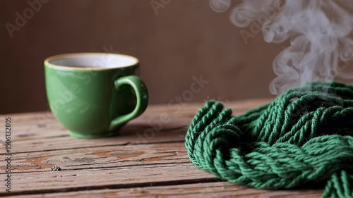 Wallpaper Mural Cozy St Patrick’s animation warm green scarf mug table capturing comforting homey holiday atmosphere casual setting Torontodigital.ca